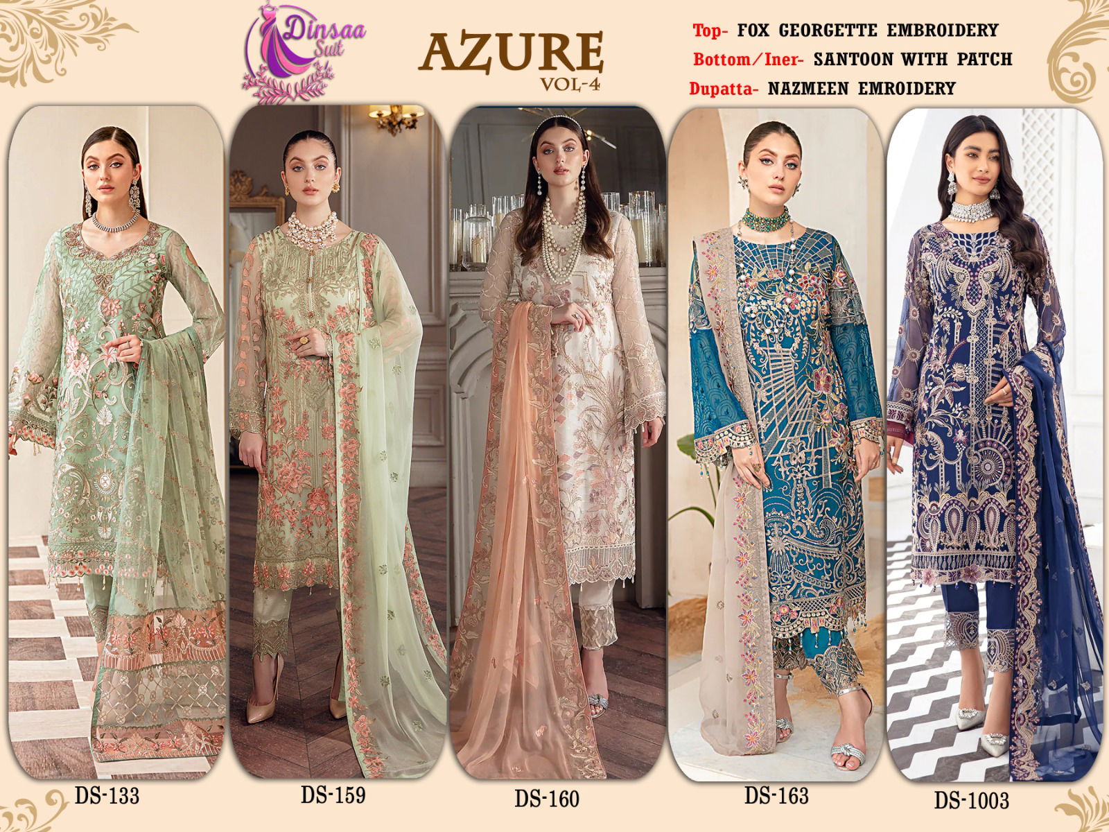 Azure Vol 4 By Dinsaa Georgette Pakistani Suits Catalog
